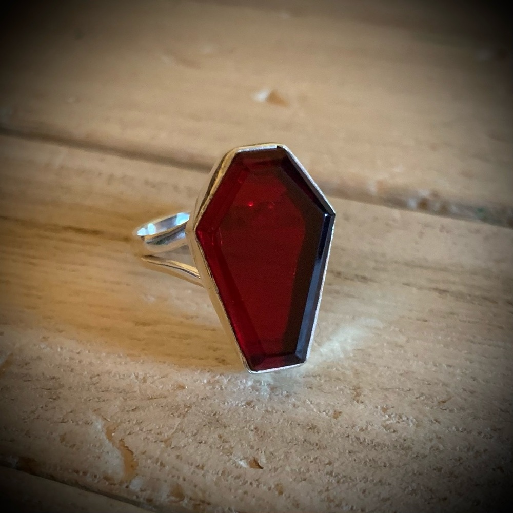 Blood red coffin silver ring handmade goth vampire - Picture 2 of 13